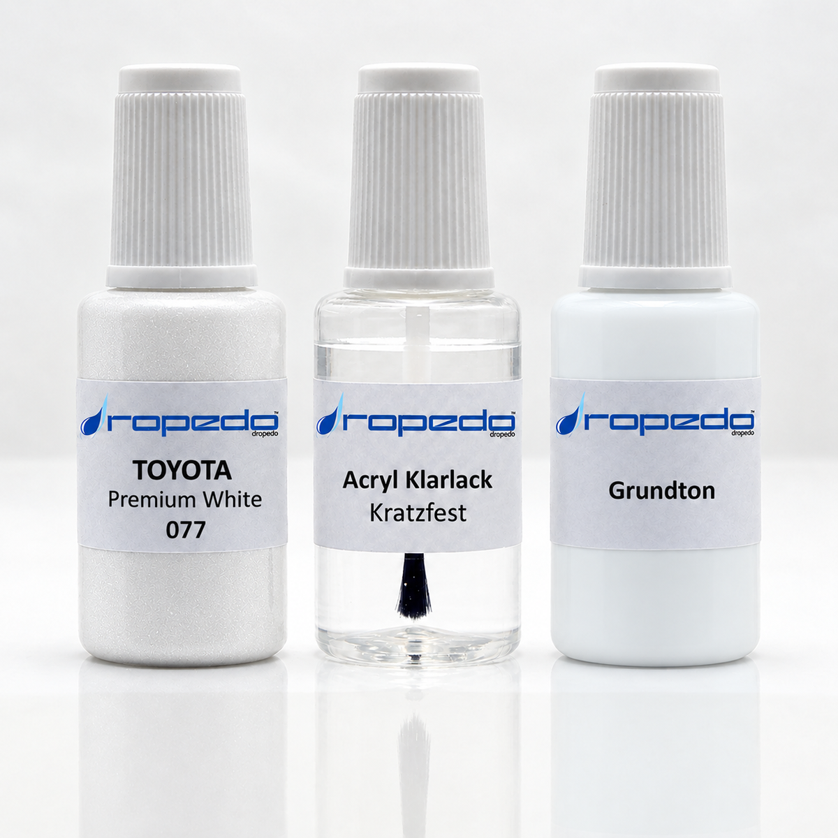 Toyota 077 Premium White Lackstift-Set mit Grundton: Basislack, Klarlack und Grundton je 20 ml