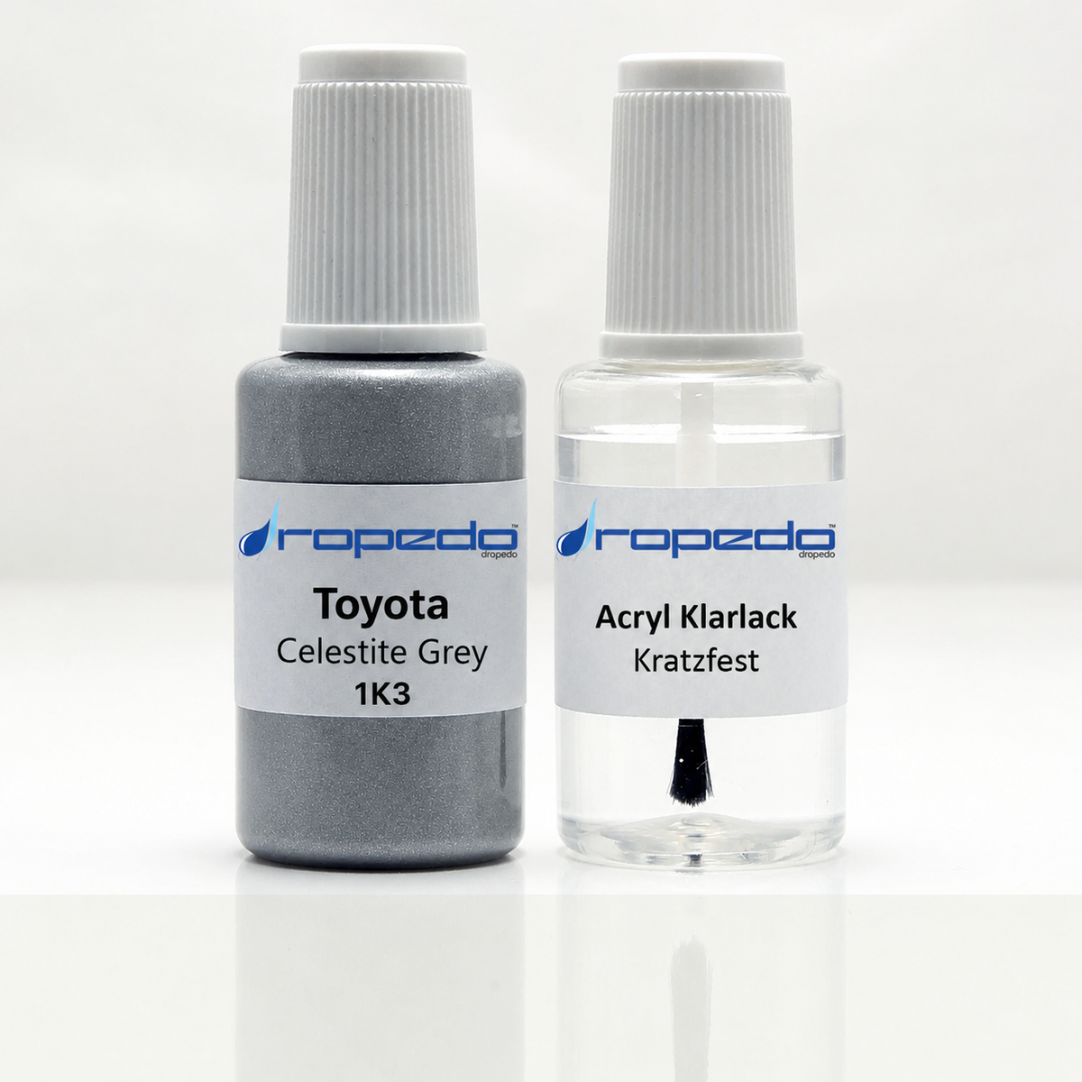 Toyota 1K3 Celestite Grey Lackstift, 20 ml Basislack und 20 ml Klarlack