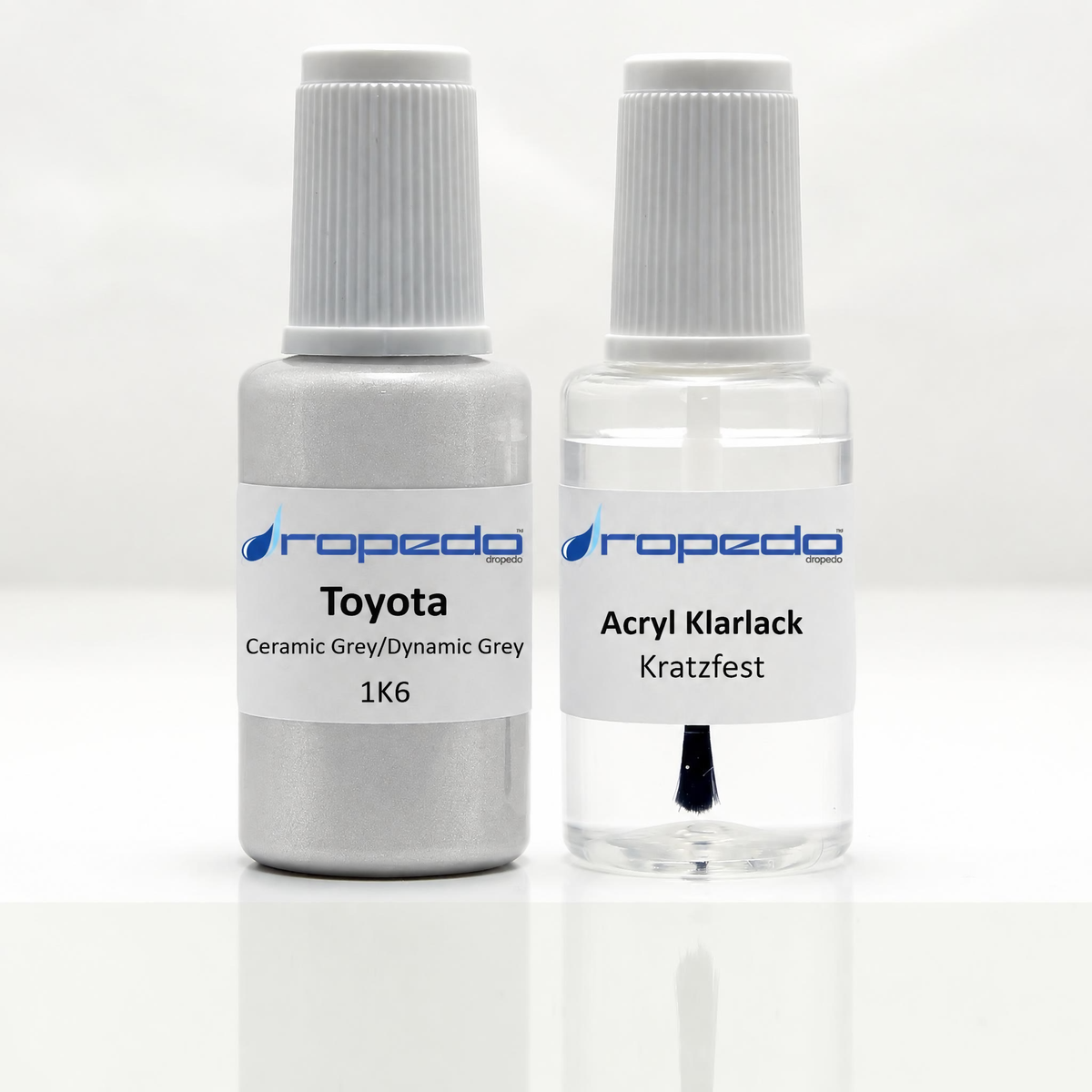 Toyota 1K6 Ceramic Grey/Dynamic Grey Lackstift, 20 ml Basislack und 20 ml Klarlack