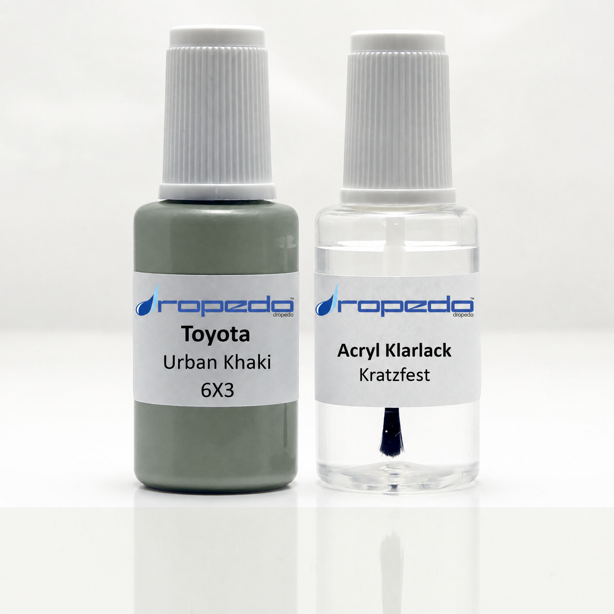 Toyota 6X3 Urban Khaki Lackstift, 20 ml Basislack und 20 ml Klarlack
