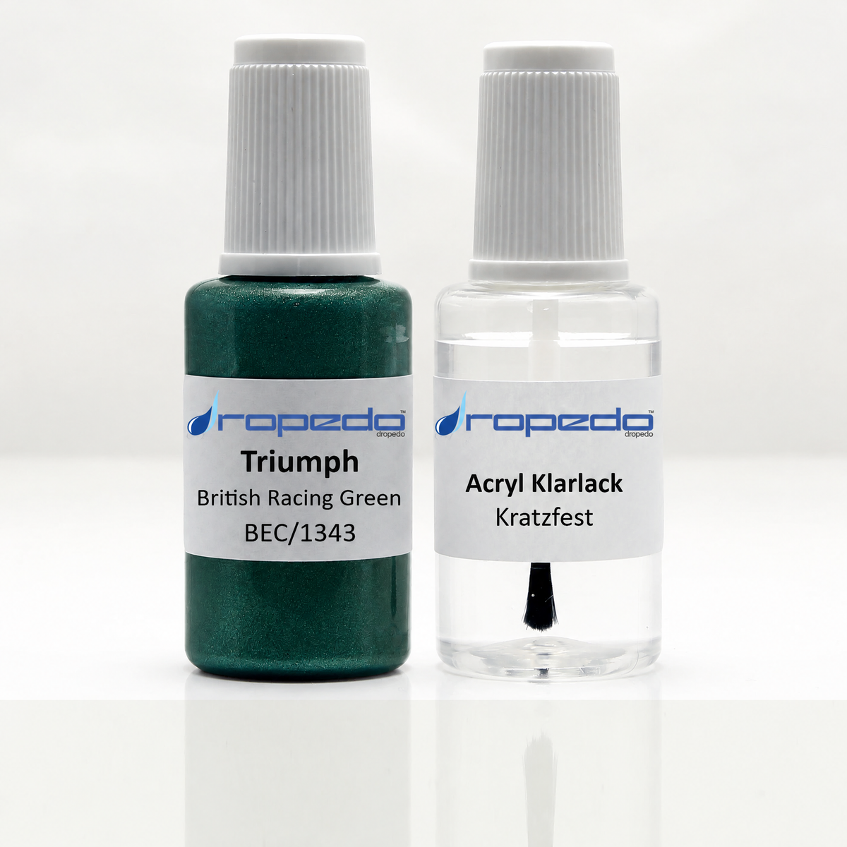 Triumph Motorrad BEC/1343 British Racing Green Lackstift, 20 ml Basislack und 20 ml Klarlack