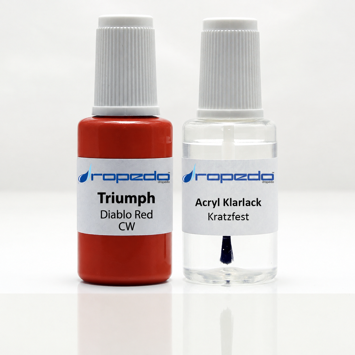Triumph Motorrad CW Diablo Red Lackstift, 20 ml Basislack und 20 ml Klarlack