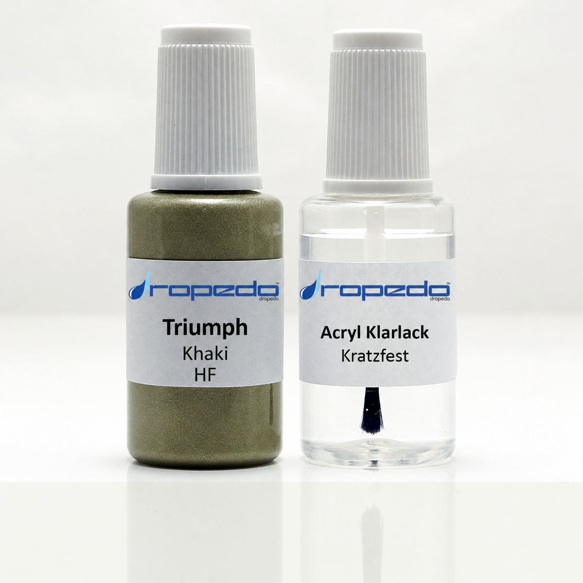 Triumph Motorrad HF Khaki Lackstift, 20 ml Basislack und 20 ml Klarlack