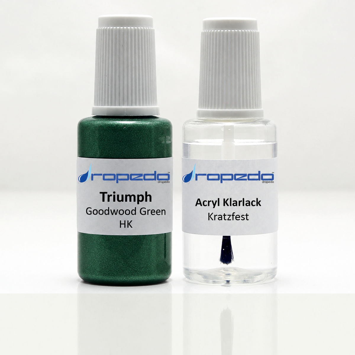Triumph Motorrad HK Goodwood Green Lackstift, 20 ml Basislack und 20 ml Klarlack