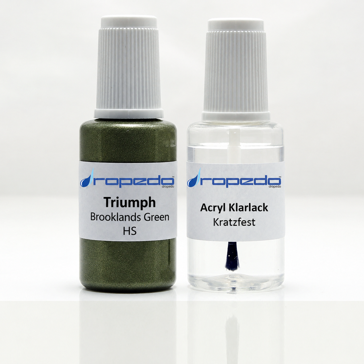 Triumph Motorrad HS Brooklands Green Lackstift, 20 ml Basislack und 20 ml Klarlack