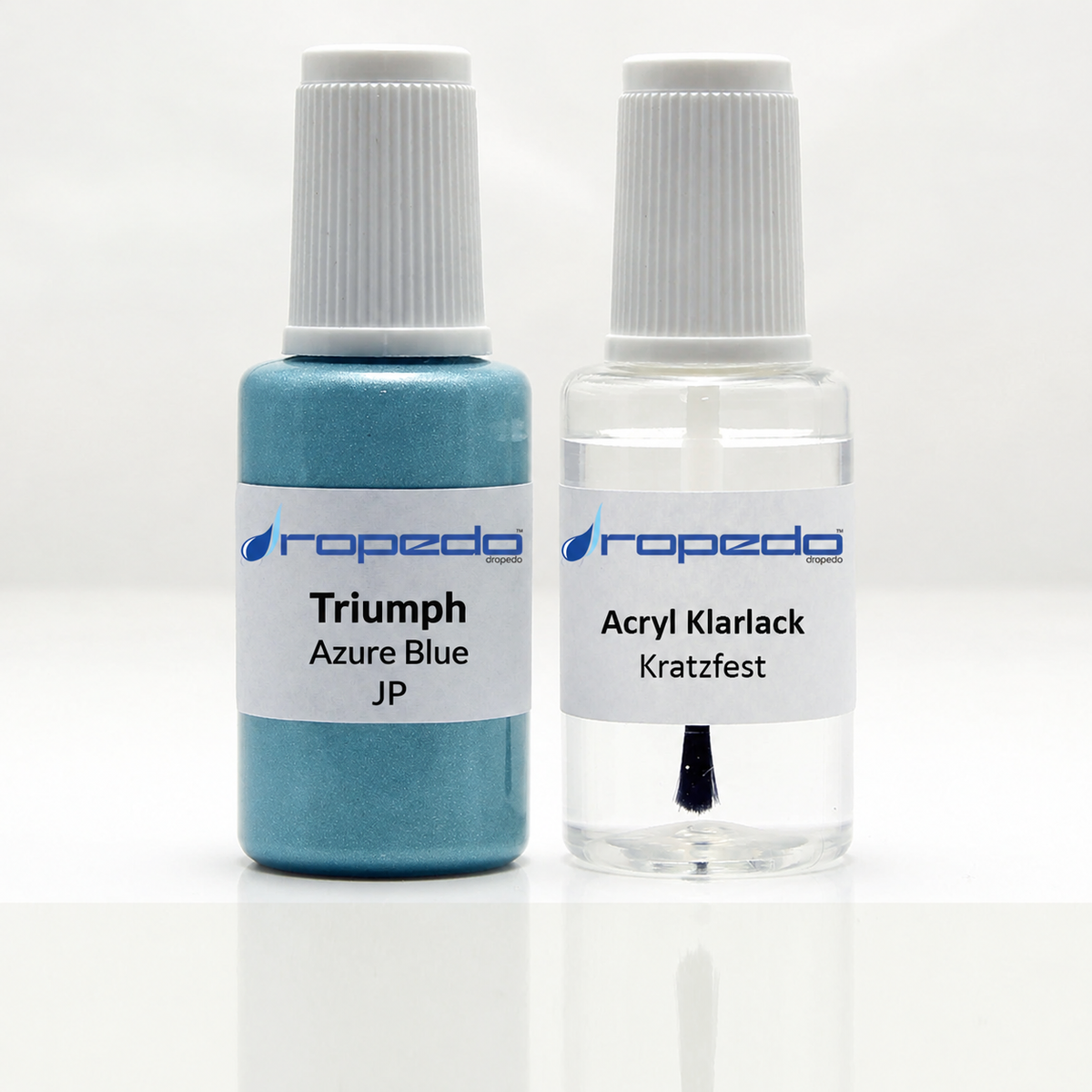 Triumph Motorrad JP Azure Blue Lackstift, 20 ml Basislack und 20 ml Klarlack