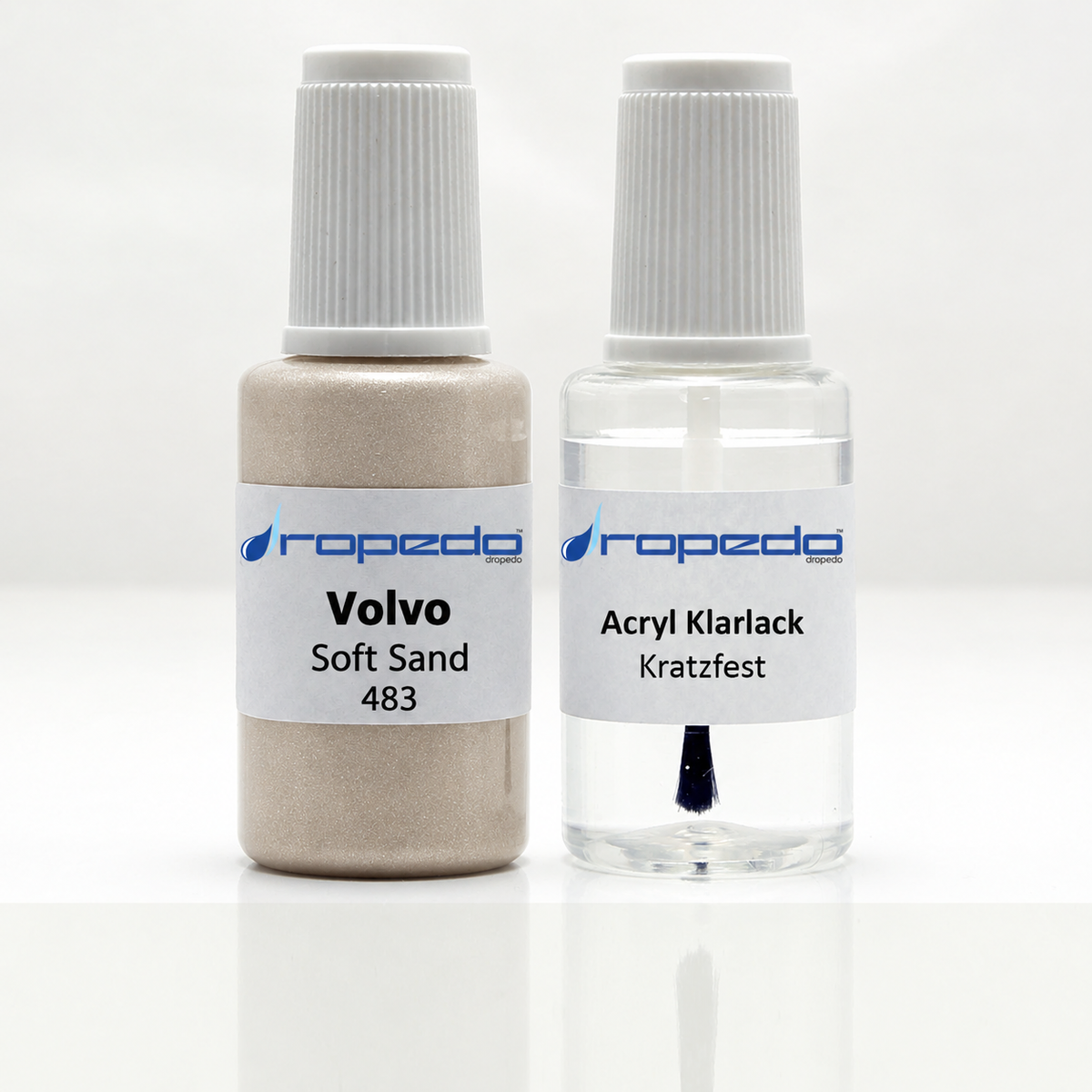 Volvo 483 Soft Sand Lackstift, 20 ml Basislack und 20 ml Klarlack