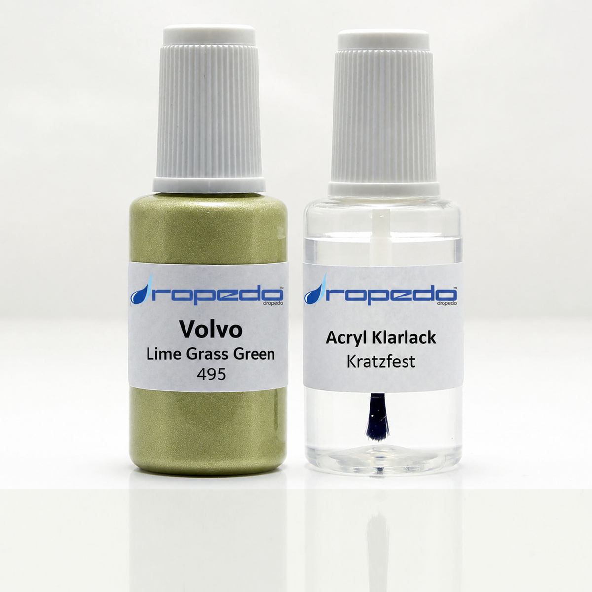 Volvo 495 Lime Grass Green Lackstift, 20 ml Basislack und 20 ml Klarlack