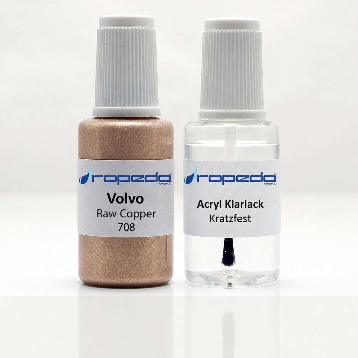 Volvo 708 Raw Copper Lackstift, 20 ml Basislack und 20 ml Klarlack