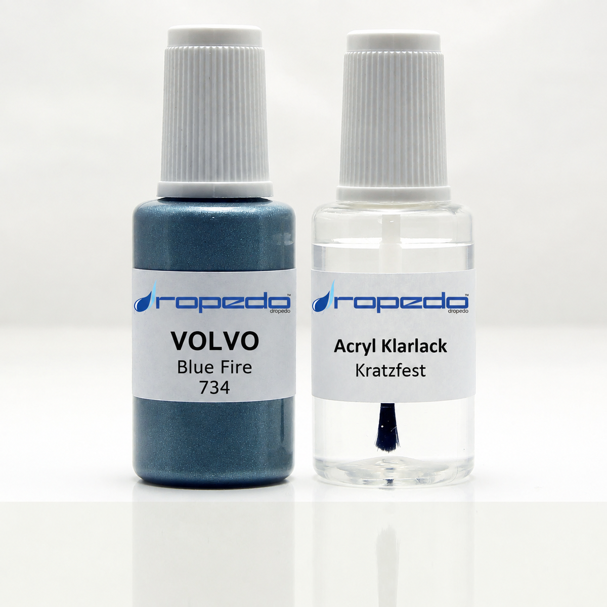 Lackstift für Volvo 734 Blue Fire Metallic 20ml + Klarlack 20ml