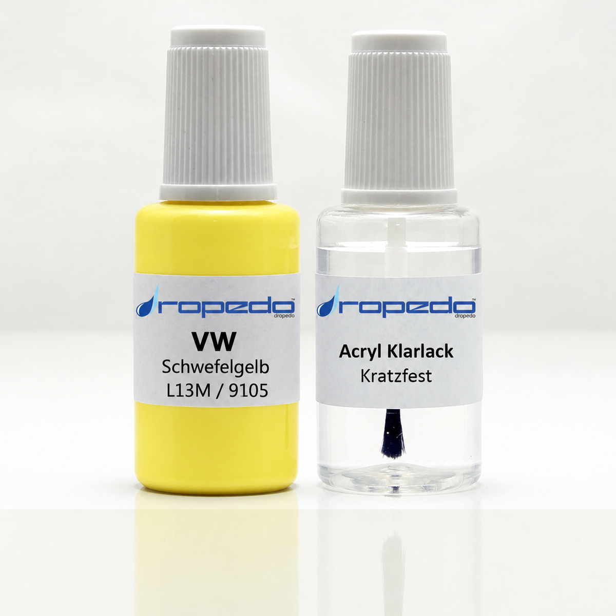 VW 9105 Schwefelgelb Lackstift, 20 ml Basislack und 20 ml Klarlack