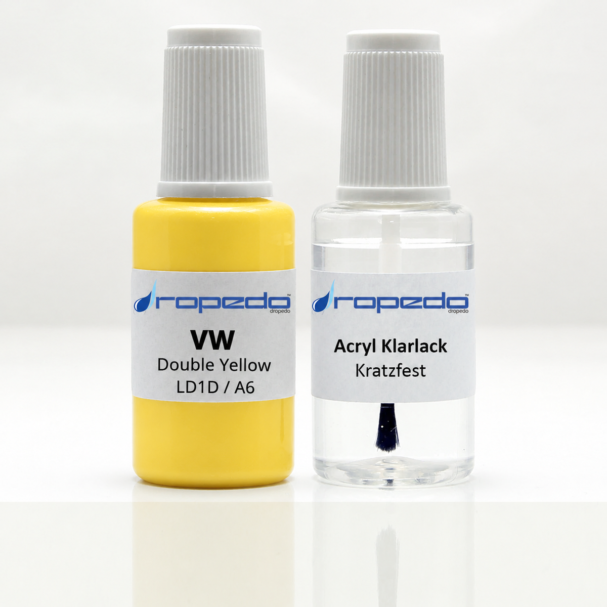 VW A6 Double Yellow Lackstift, 20 ml Basislack und 20 ml Klarlack