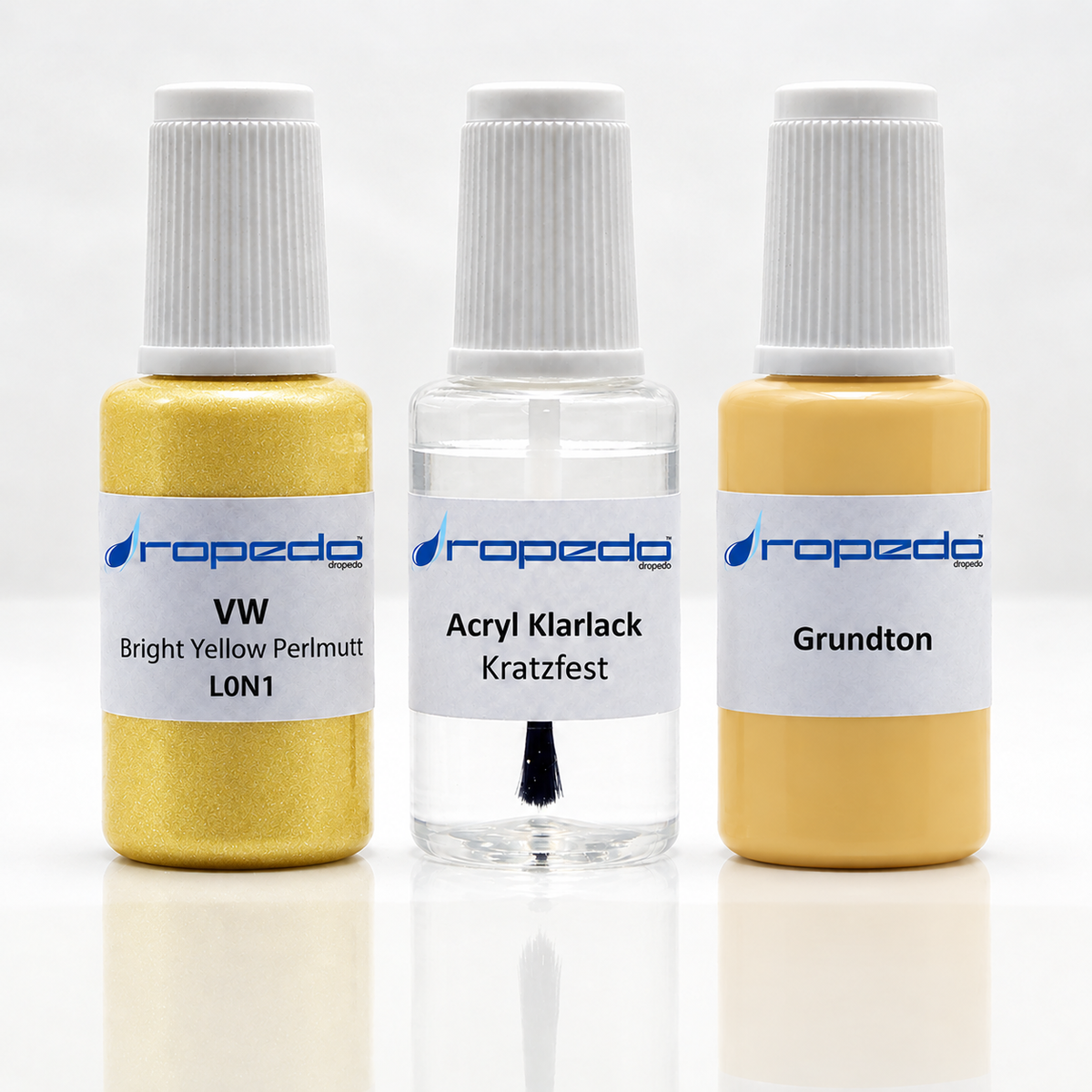 VW L0N1 Bright Yellow Perlmutt Lackstift-Set mit Grundton: Basislack, Klarlack und Grundton je 20 ml
