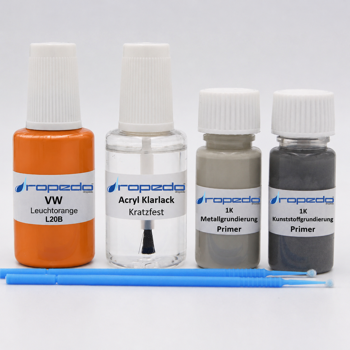 VW L20B Leuchtorange Lackstift, 20 ml Basislack und 20 ml Klarlack