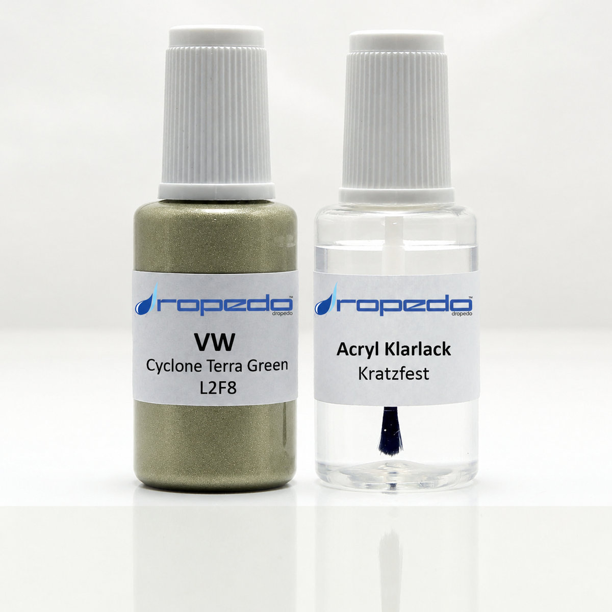 VW L2F8 Cyclone Terra Green Lackstift, 20 ml Basislack und 20 ml Klarlack