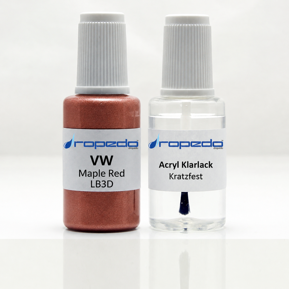 VW LB3D Maple Red Lackstift, 20 ml Basislack und 20 ml Klarlack