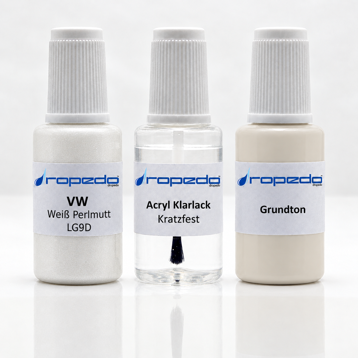 VW LG9D Weiß Perlmutt Lackstift-Set mit Grundton: Basislack, Klarlack und Grundton je 20 ml