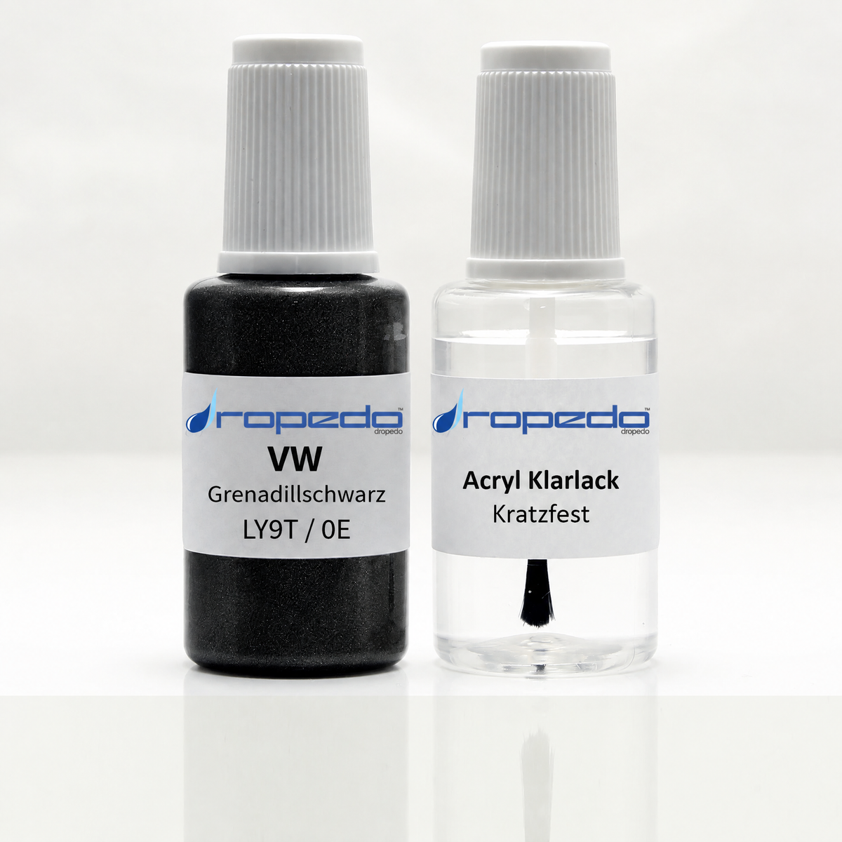VW LY9T / 0E Grenadillschwarz/Mythosschwarz Lackstift, 20 ml Basislack und 20 ml Klarlack