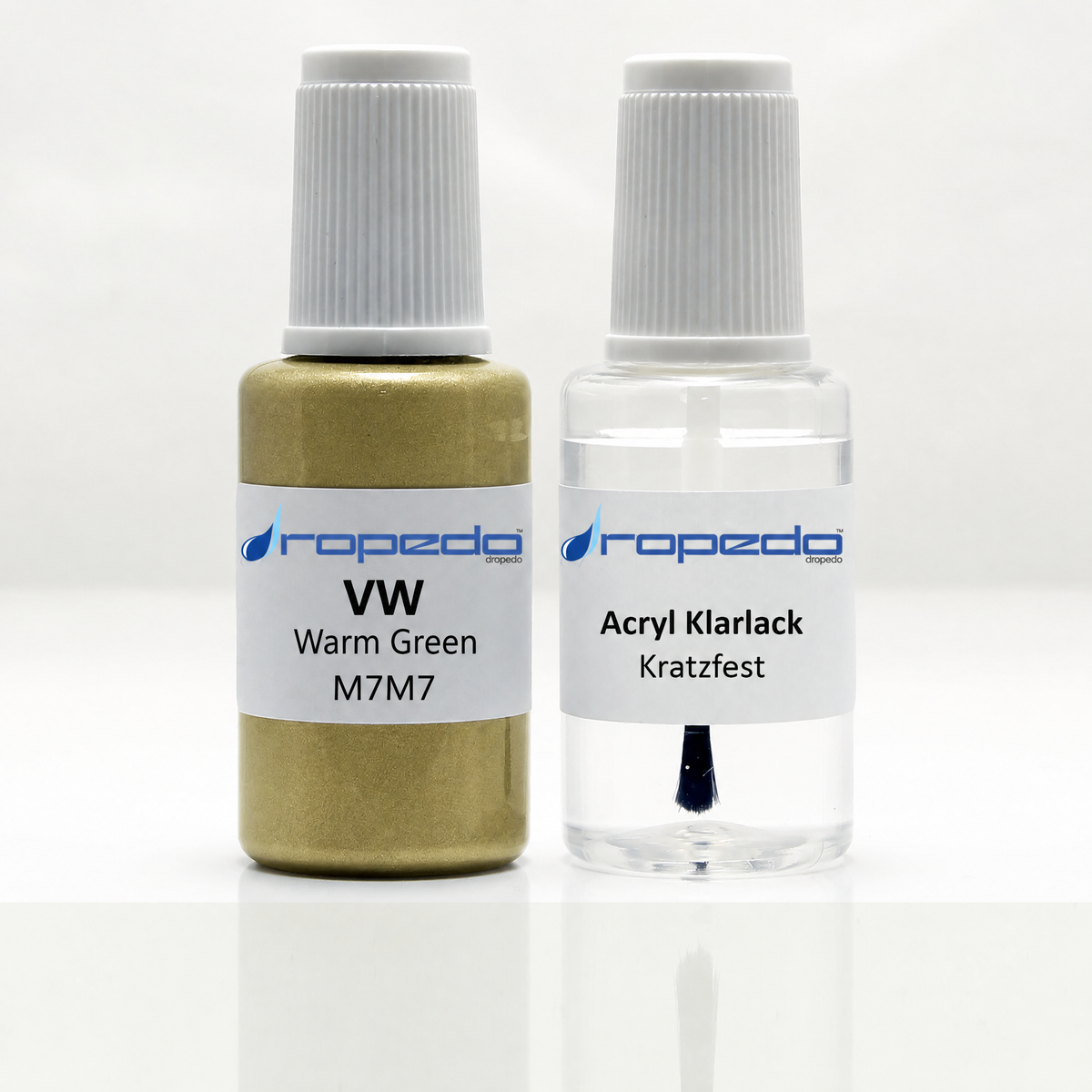 VW M7M7 Warm Green Lackstift, 20 ml Basislack und 20 ml Klarlack
