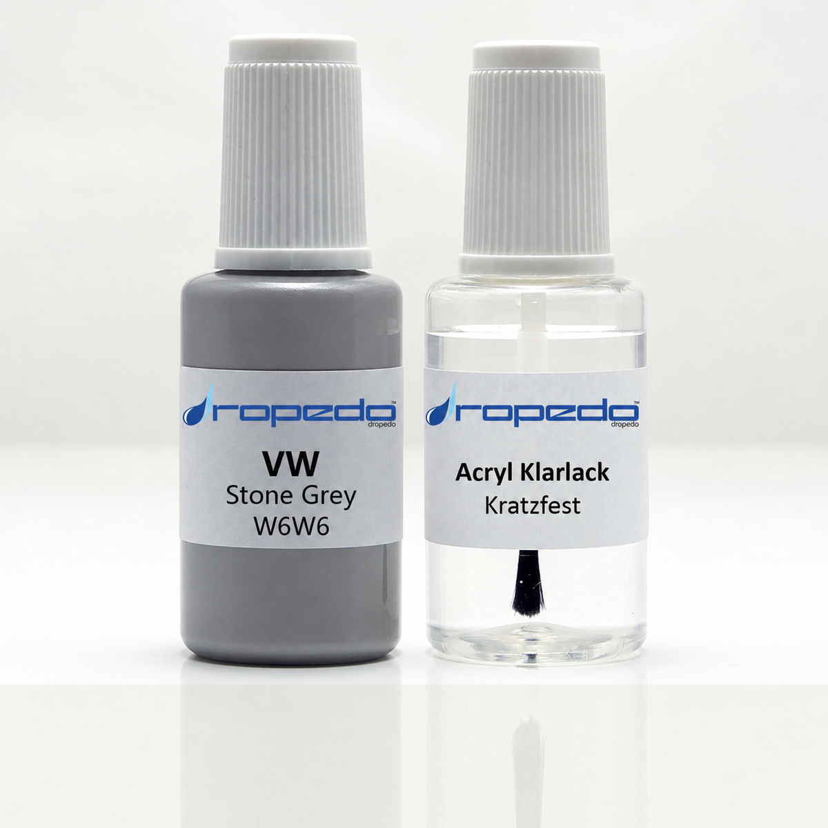 VW W6W6 Stone Grey Lackstift, 20 ml Basislack und 20 ml Klarlack