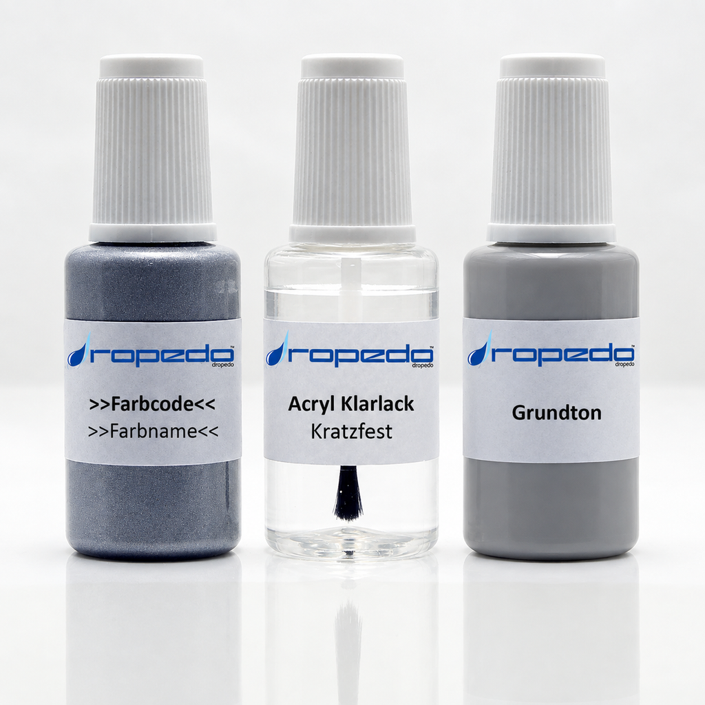 Lackstift-Set: Basislack nach Farbcode, Acryl-Klarlack und Grundton, je 20 ml