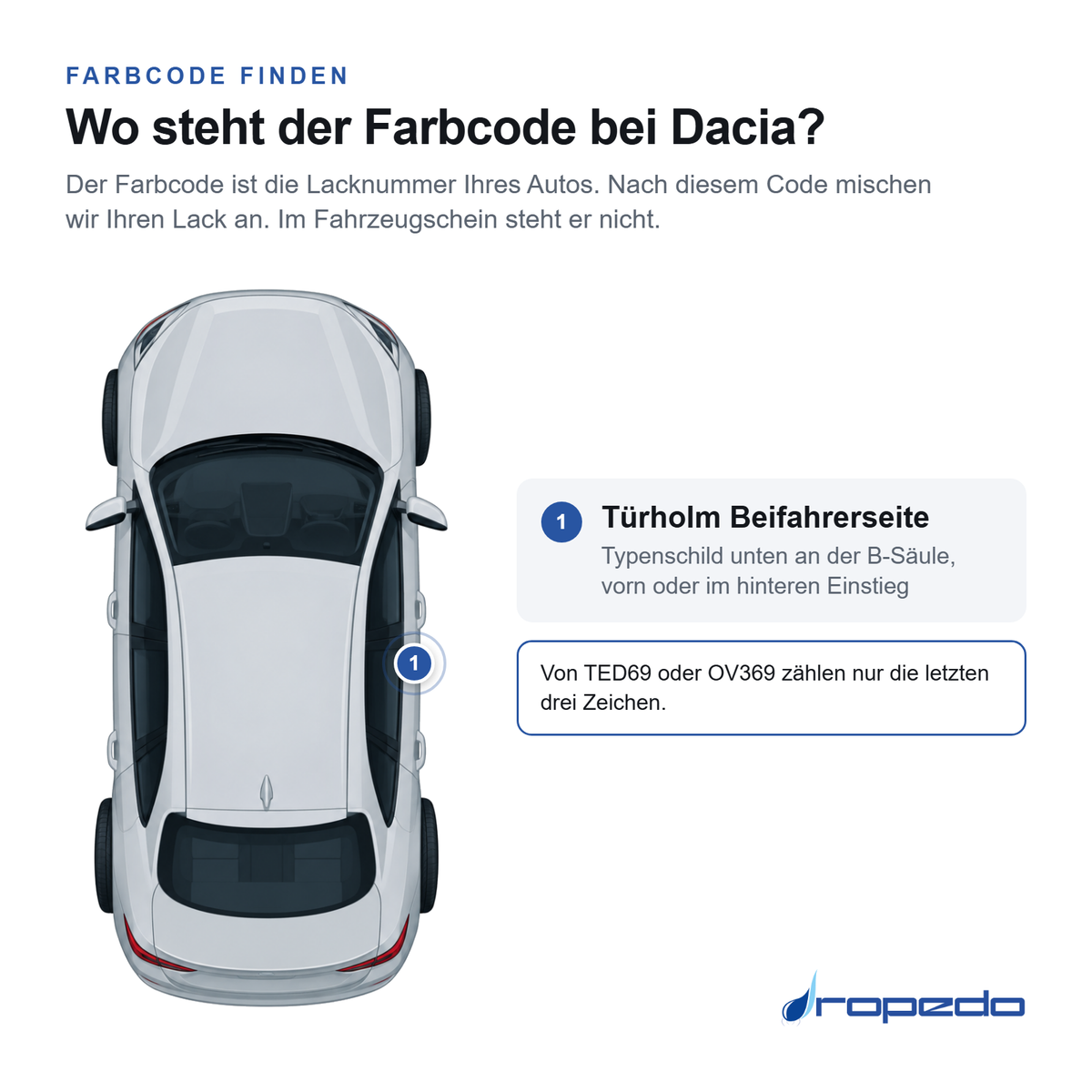 Dacia von oben: Markierung 1 Türholm Beifahrerseite