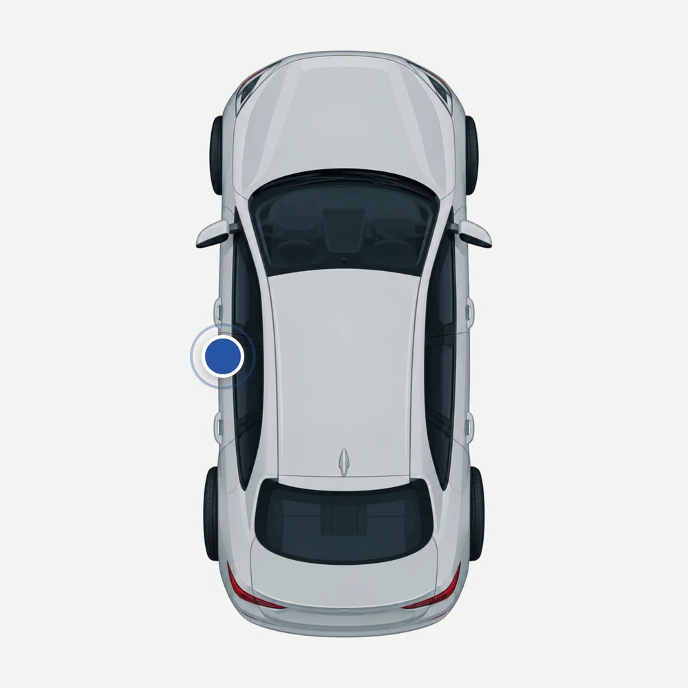 Wo steht der Farbcode bei Ford: Auto von oben mit 1 markierten Stellen