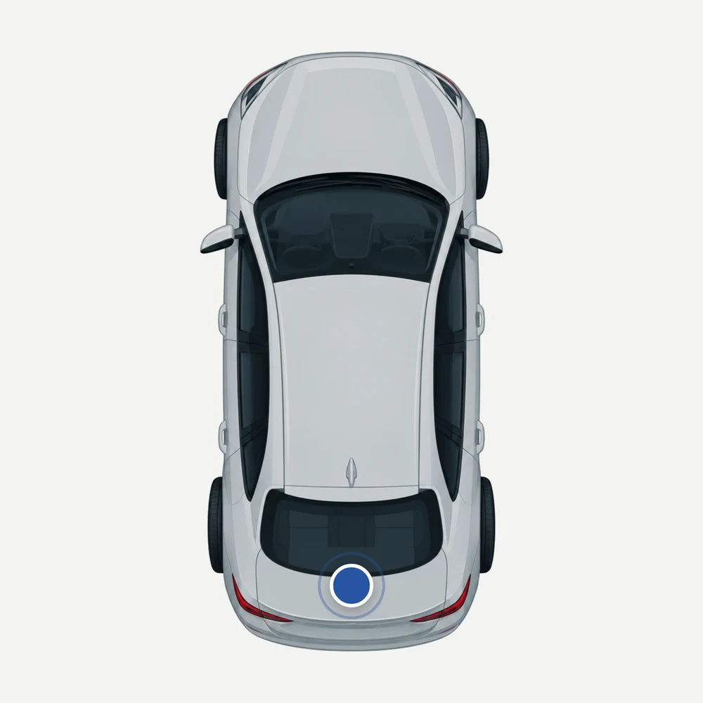 Wo steht der Farbcode bei VW: Auto von oben mit 1 markierten Stellen